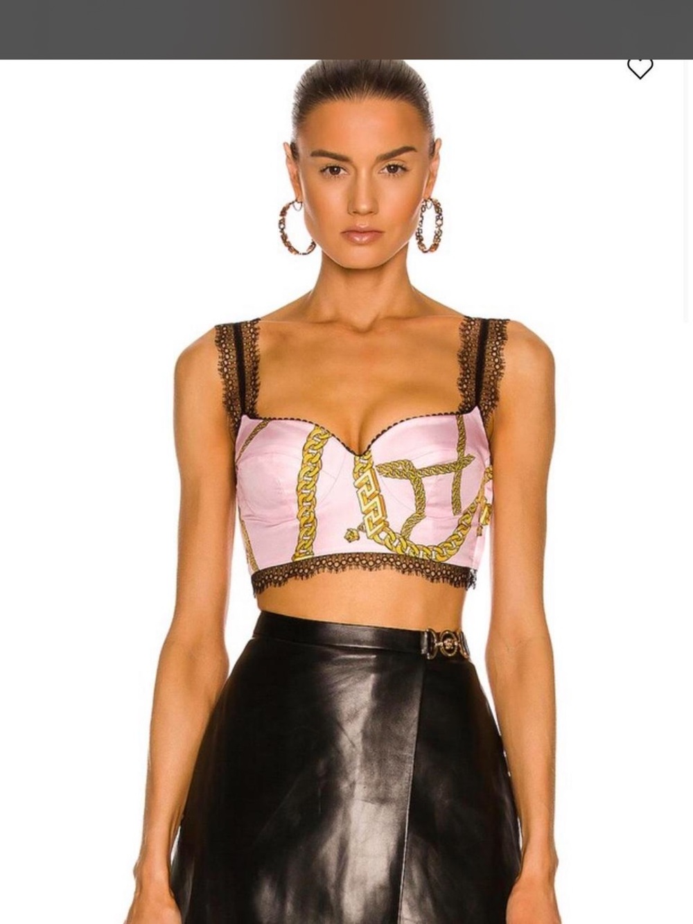 Versace Pink Chain-Print Lace-Trim Crop Top
